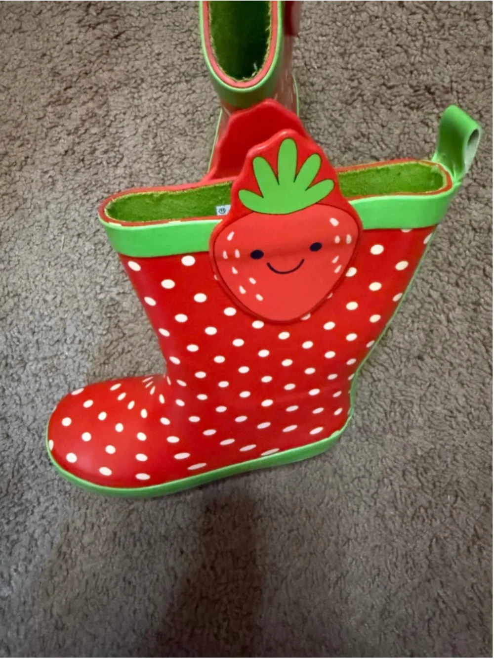 Girls Red & Green Strawberry Polka Dot Rain Boots Size 11